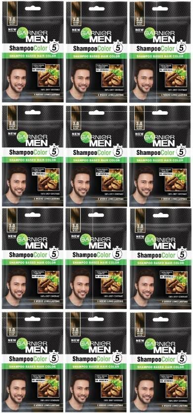 GARNIER Men Shampoo Based Hair Color, Brown Black (3.0) (PACK OF 12), Brown Black-image-49
