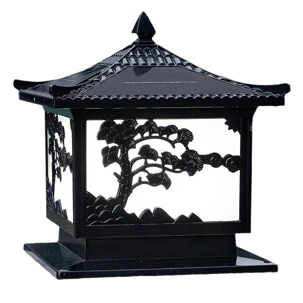 KUEYANB Aluminum Pillar Light Outdoor Courtyard Villa Lighting Fixture Solar Powered Column Lamp for Fence Garden Dusk to Dawn Solar Post Light E26 Base Waterproof Porch Gate Corridor Pillar Lamp