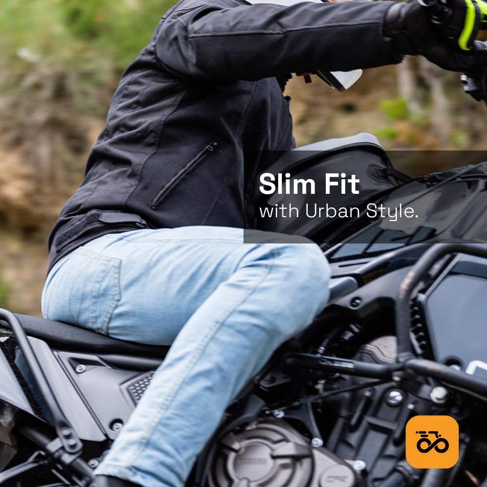 Moore Pantalón de Moto Speed Celeste – Vaquero Slim Fit, Protecciones CE Nivel 2, Tejido Denim Reforzado, Certificación EN 17092-4:2020 A