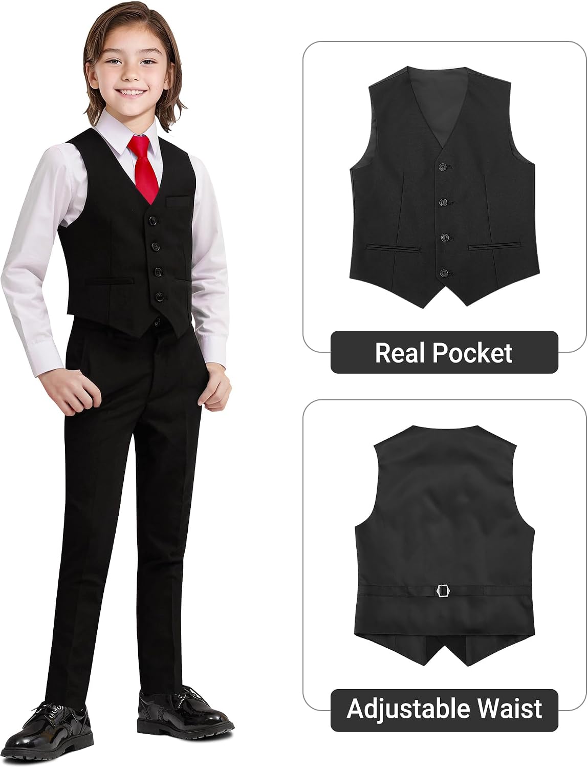 Boys' Suit Black Slim fit Kids Suit for Boys Formal Classic 6 Piece Toddler Tuxedos Teen Youth 10