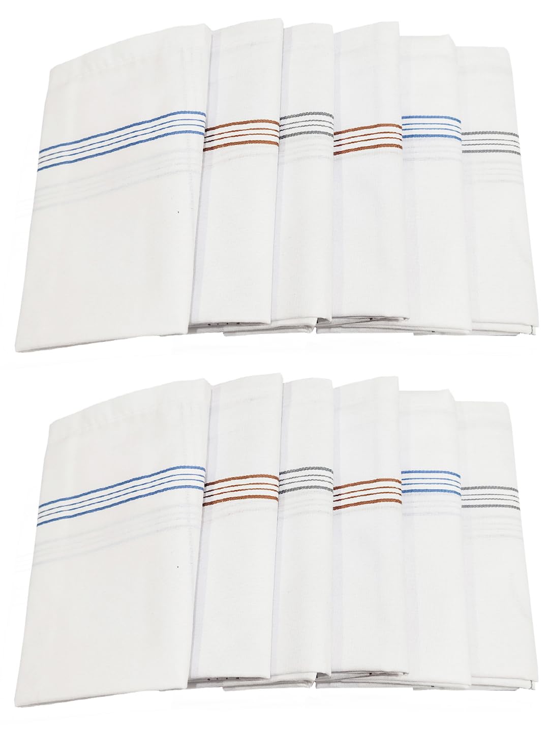 FIMS Fashion Men's Premium 100% Pure Cotton Handkerchief White Base Colored Border Hanky-image-1