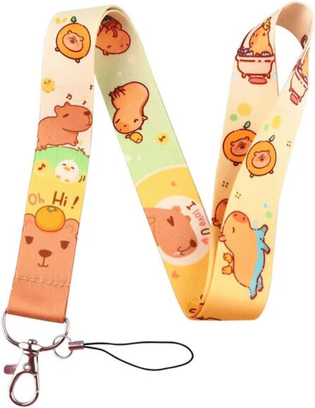 Pinstant Capybara Cartoon Cute Kawaii 17.7" Neck Lanyard Keychain Holder ID Badge Mobile Phone Pin Strap