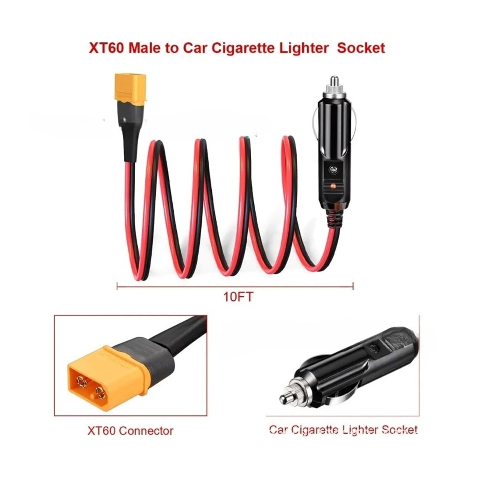 XT60 na kabel do ładowania zapalniczki 12AWG 12 V 24 V do stacji zasilającej (2 m)