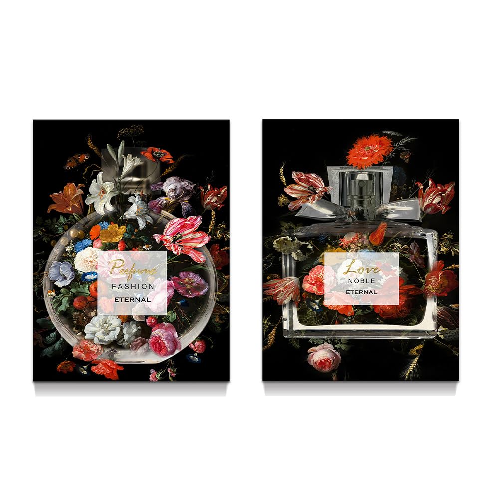 artopia Fashion Perfume Bottle Wall Art: Modern Floral Paris Canvas Painting for Girls Room