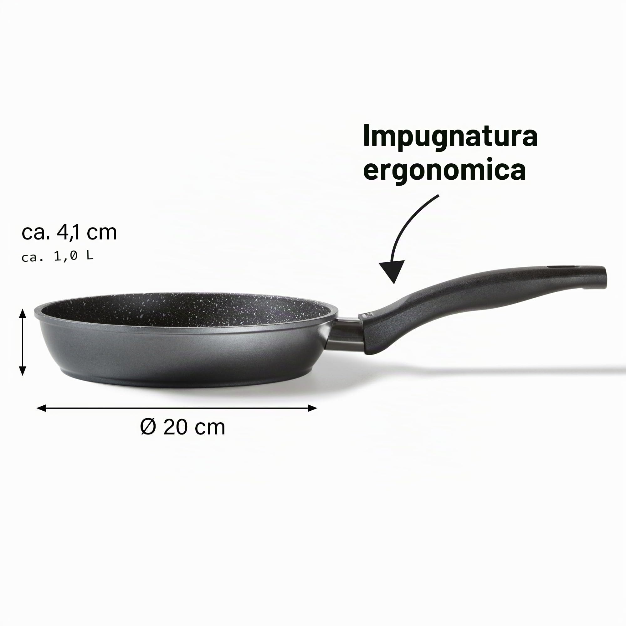 STONELINE Padella in Alluminio con Ottimo Rivestimento Antiaderente, Senza Coperchio, Anche per induzione, 20 cm