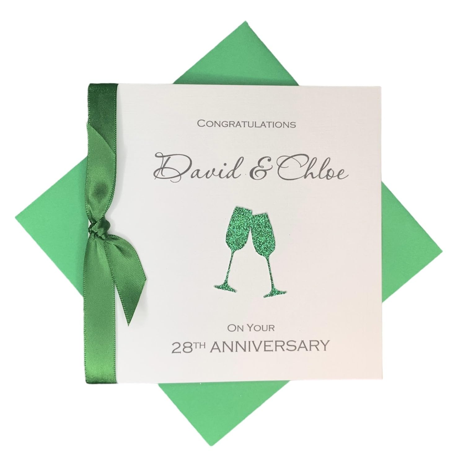 28th Wedding Anniversary Card - Orchid 28 Year Twenty Eighth Anniversary Greeting Card, Personalised Gift for Wife, Husband, Parents, Couple Friends (Champagne)