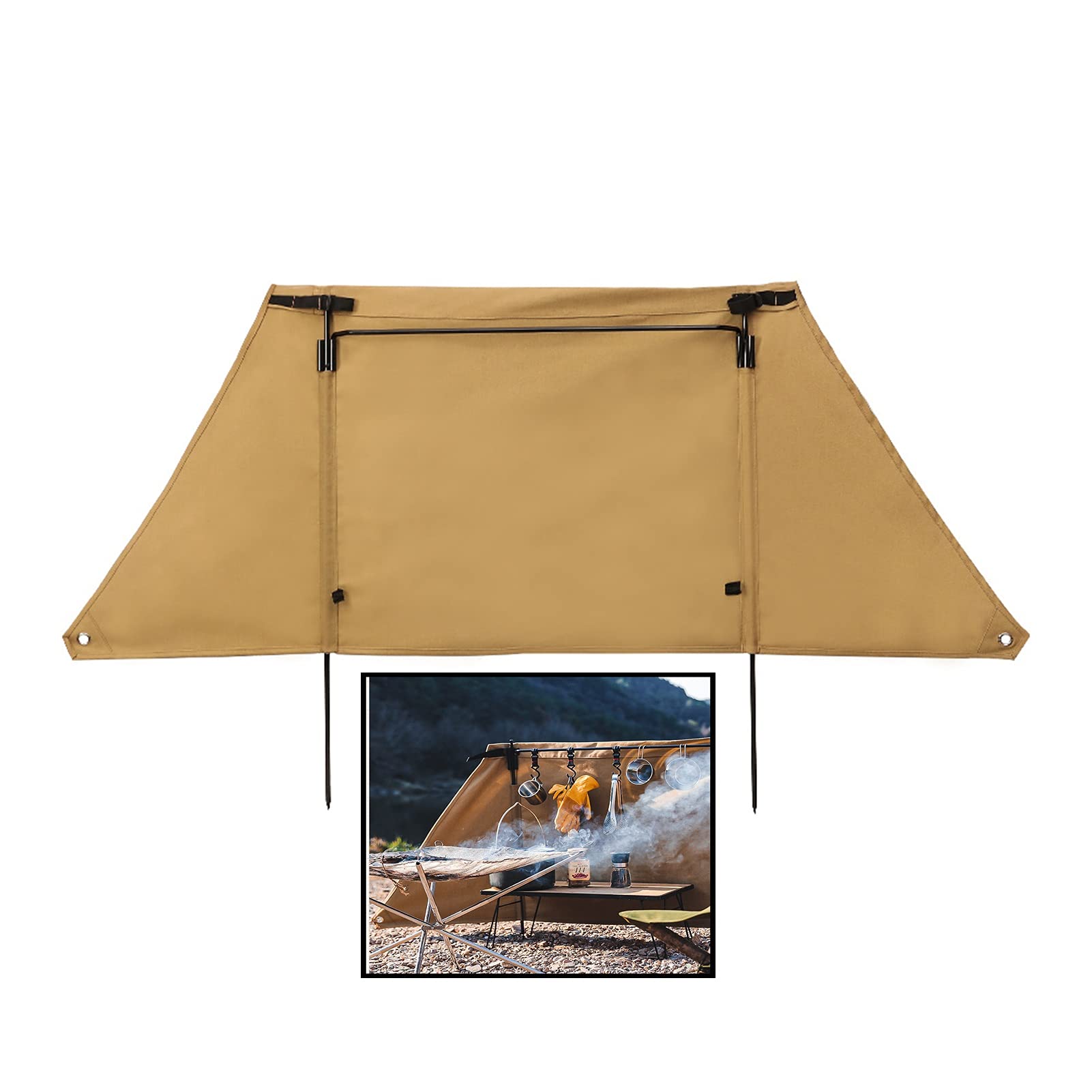 Tarpaulin LJIANW Camping Windbreak Beach Windshield Shelter Windbreak Camping Outdoors Wind Shield, Privacy Shield for Garden Charcoal Grills BBQ Picnic (Color : Beige, Size : 72x182cm)