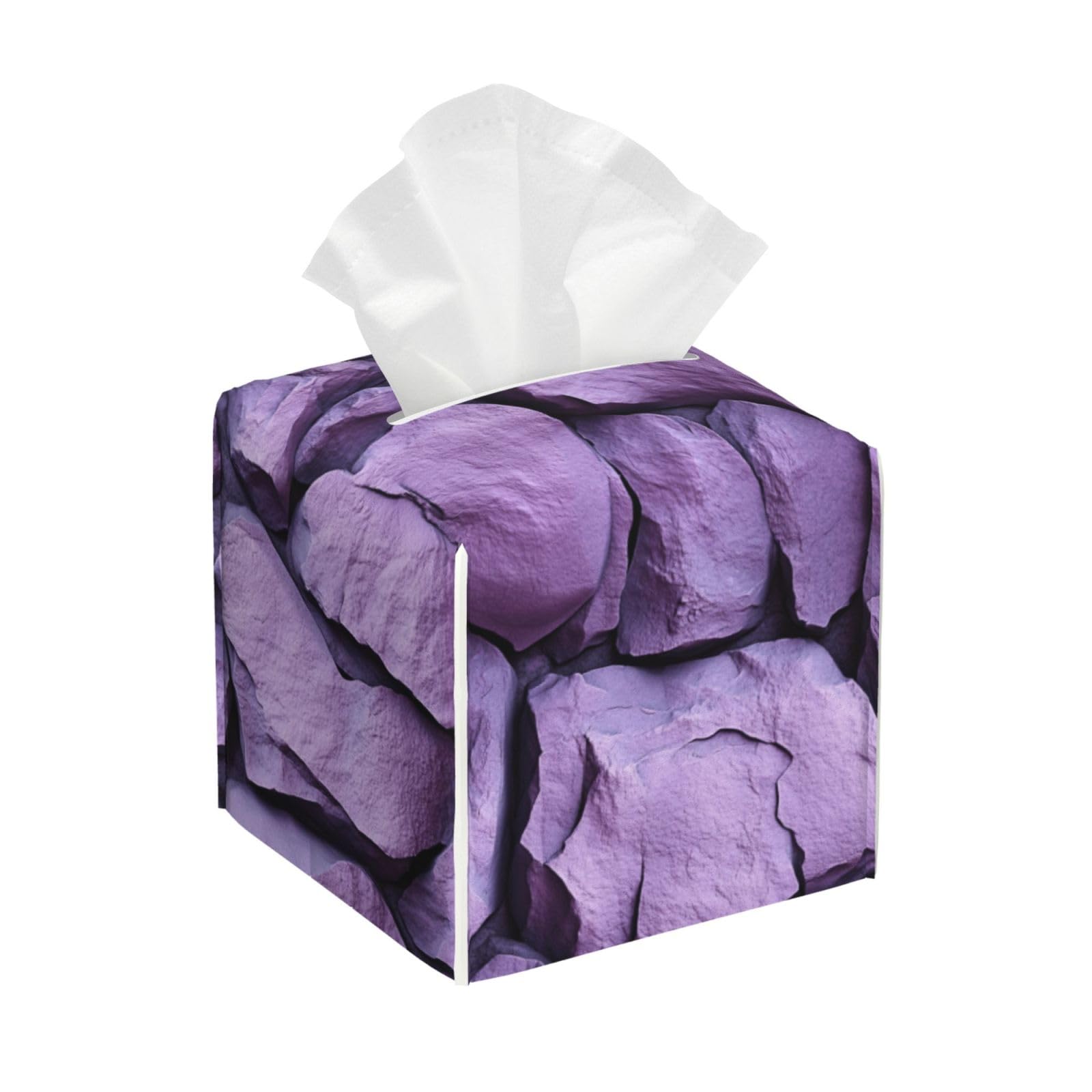 Simple Soft Stone Texture Tissue Box Cover Square Pu Leather Waterproof Tissue Box Holder for Car Bathroom Bedroom Office Tabletop Decor