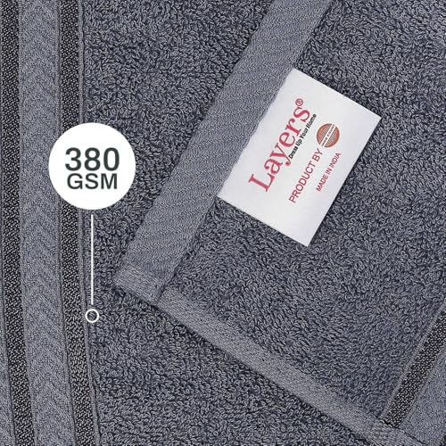 Image of Layers 100% Cotton Bath Towel | True Care Collection | 380 GSM Super Absorbent | Soft & Quick Dry | Shrink & Pill Resistant | Grey Solid Minimalist | 1 Piece for Men & Women | 60 x 120 cm
