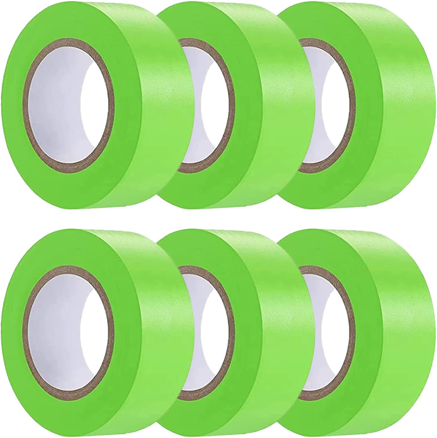 6 Pack Green Flagging Tape, Non-Adhesive Plastic Ribbon Neon Marking Roll,1inch*600ft, Marking Tape for Tree Marking, Hunting, Boundaries Hazardous Areas,Trail Marking, Workplace Use