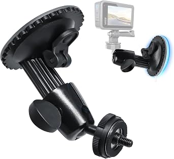 1/4" Suction Cup Mount - Universal Camera Holder for Dashcams, Action Cameras, Phones & More, 360 Adjustable, Easy Installation & Quick Release