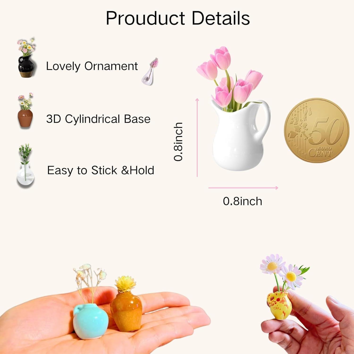 8 Aimants Réfrigérateur Mini Vases 3D En Céramique - Décoration Mignonne Cuisine Bureau