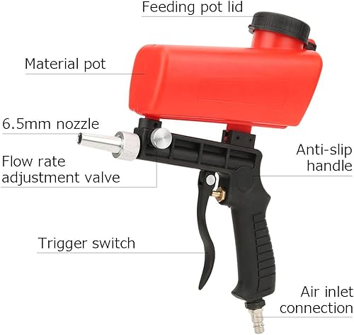Miniatura 8 de Pistola de chorro de arena neumática, mini lanzador de arena portátil de mano con entrada de aire de 14 pulgadas, kit de pistola de arena portátil,