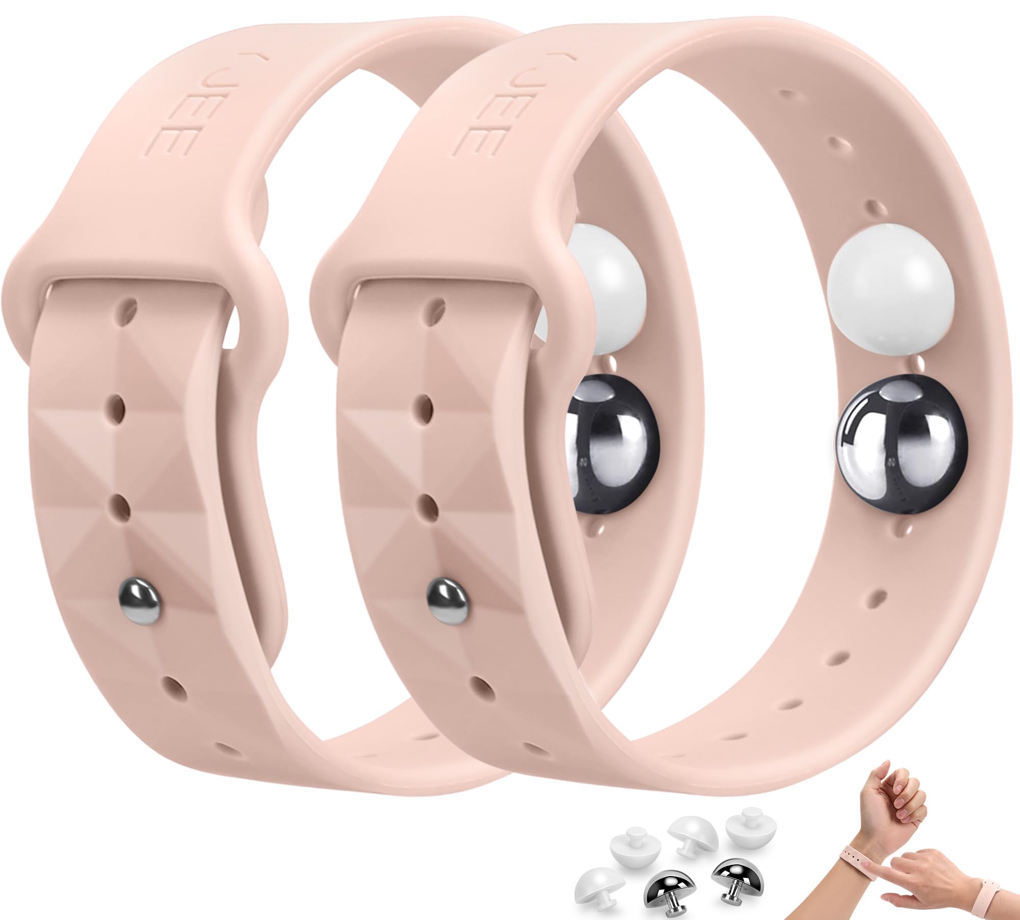 Motion Sickness Bracelets for Travel: Acupressure Anti Nausea Wristband for Morning Sickness - Sea Sickness Wristbands for Car Boat Air - Nausea Bands for Motion Sickness Pink Sand Color
