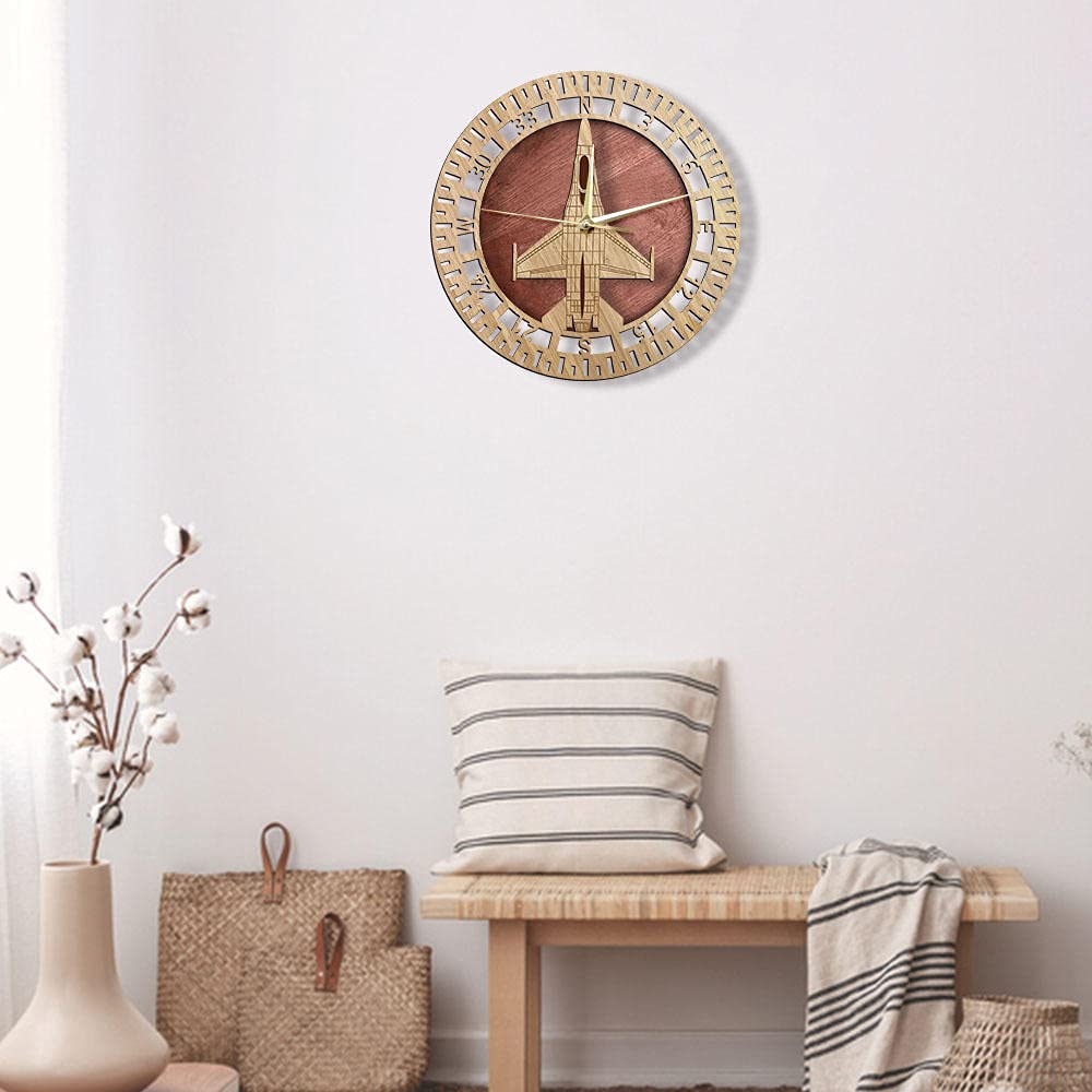 Reloj de Pared de Madera F-16 Fighting Falcon Hecho a Mano Militar decoración del hogar Reloj de Pared silencioso Regalo de piloto de avión de la Fuerza Aérea de los Estados Unidos