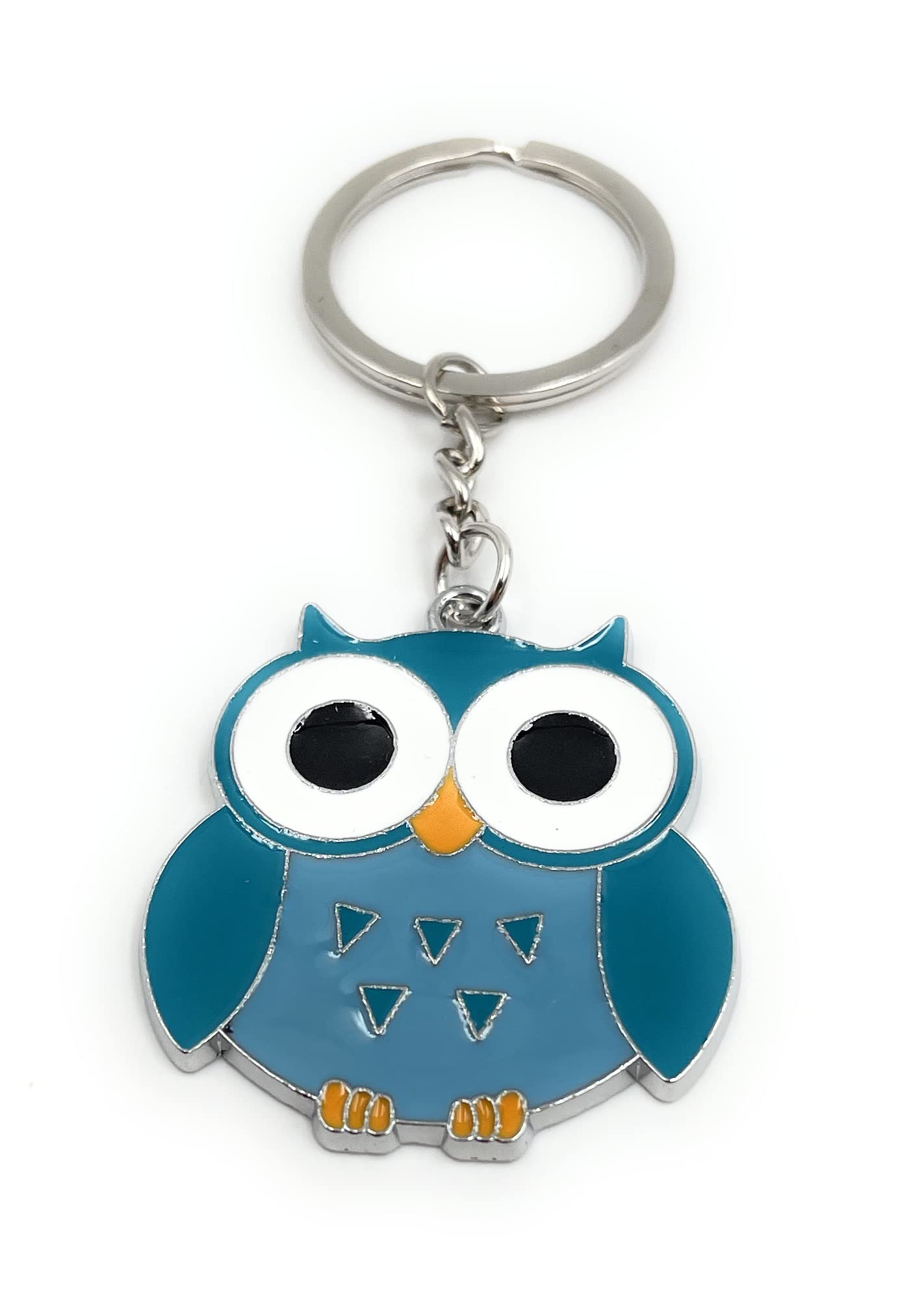 H-Customs Fat owl in blue turquoise round cute keychain pendant