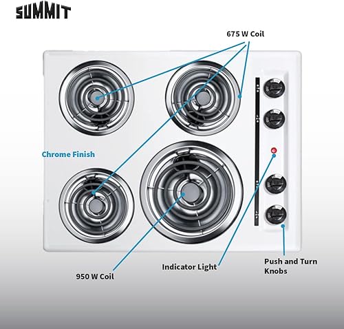 Miniatura 3 de Summit Appliance WEL03 - Placa de cocina eléctrica de 24 pulgadas de ancho y 220 V en acabado blanco que se adapta a tamaños de corte populares con