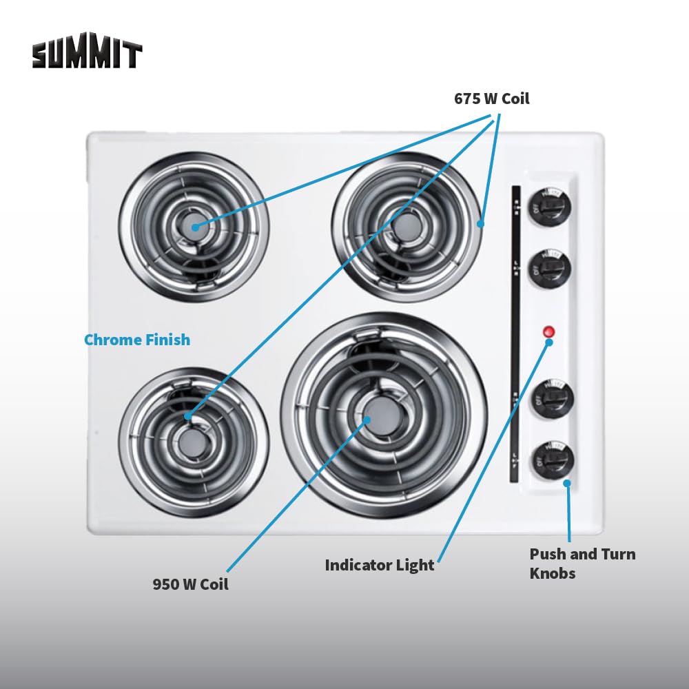 Summit WEL03 - Cocina eléctrica de 24 pulgadas, 4 quemadores, bobina de 230 voltios, color blanco