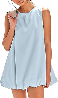 Bubble Mini Dress for Women Summer Sleeveless Keyhole Tie Back Tank Short Dress Crew Neck Sundress with Pockets - Buy now