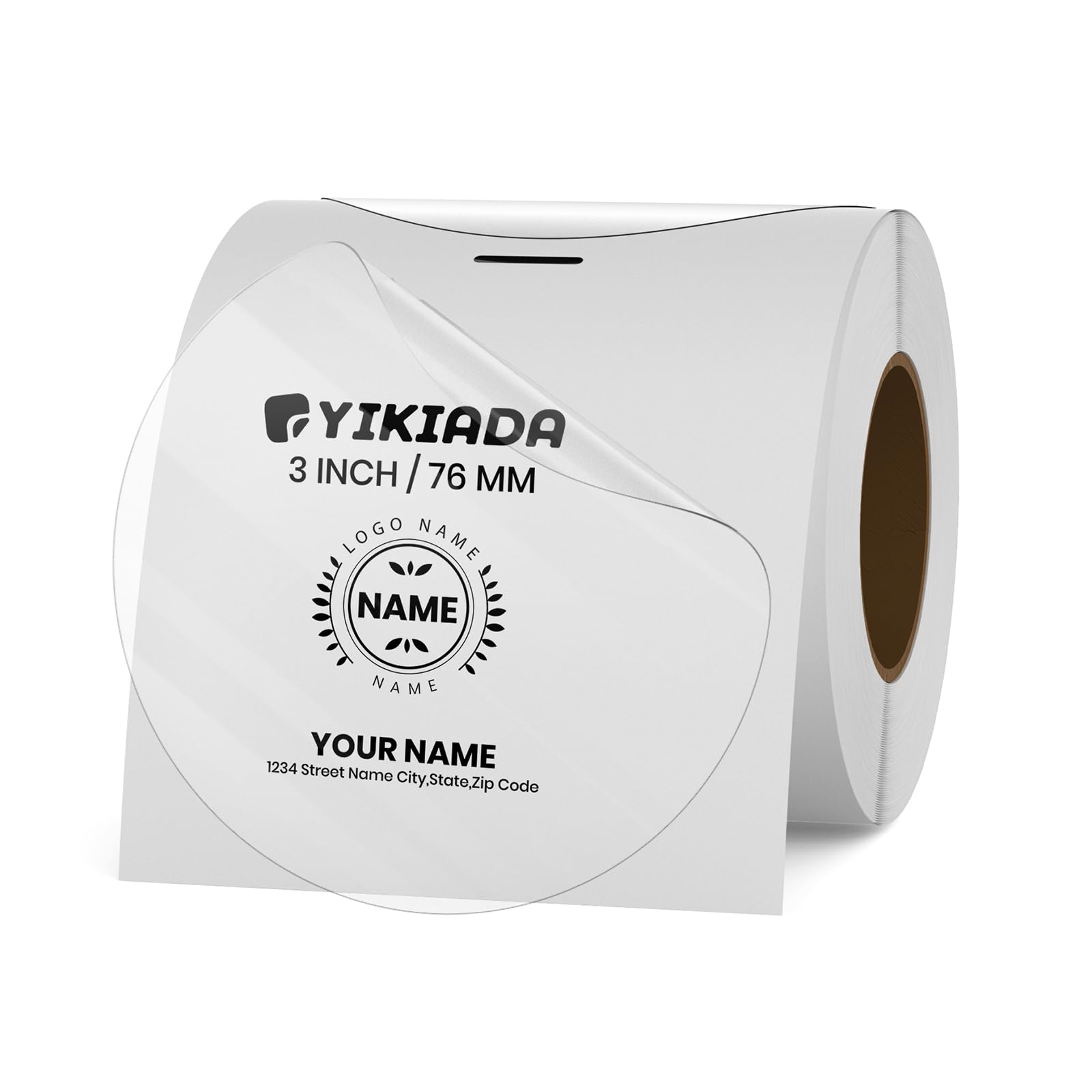 Etichette termiche trasparenti in vinile da 7,6 cm, autoadesive, rotonde, rotolo impermeabile, per stampante, per buste con codice QR, ufficio, vendita al dettaglio, casa, 200 pezzi