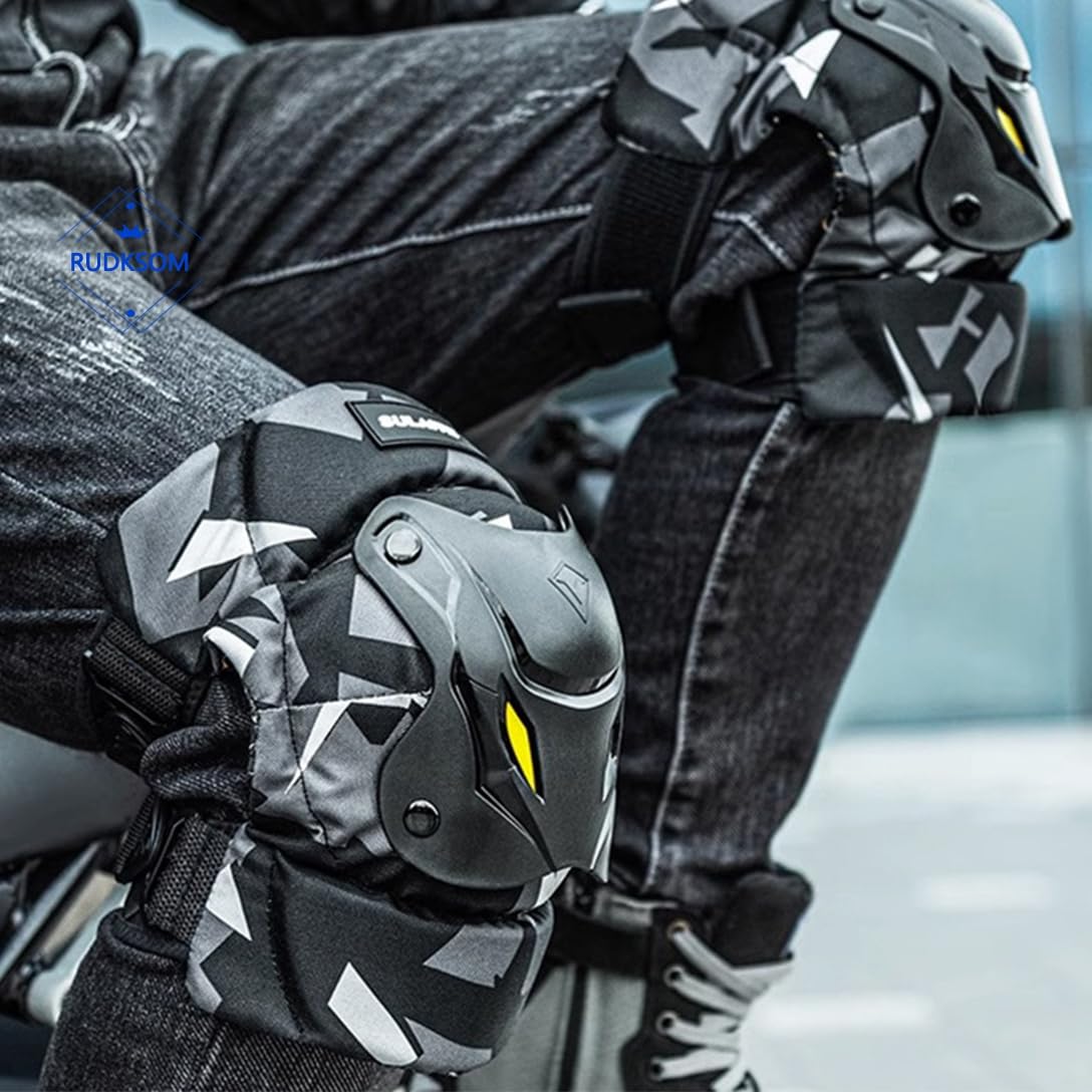 バイク プロテクター 衝撃吸収 膝プロテクター 左右セット 厚手 エルボーガード 反射帯付き ひざすね保護 迷彩 ニーパッド 膝当て
