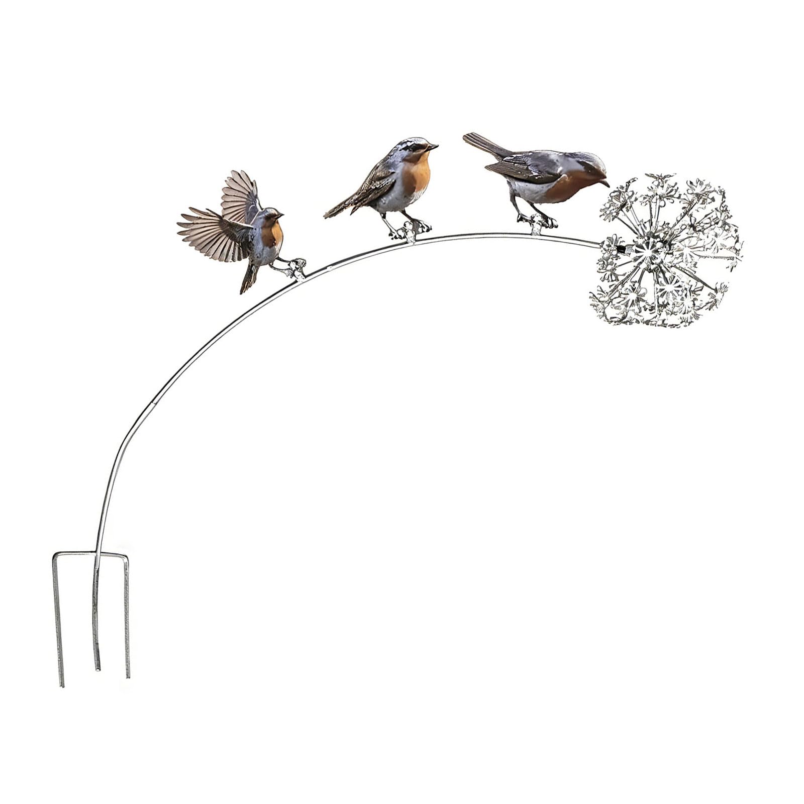 Metal Bird Yard Accent, Three-Bird Branch Garden Stake Ornament, Flower Bed Grass-Area Patio Decor, Soil Insert Outdoor Piece, Decorative Outline Ornament Flower Bed Patio Planter Branch Garden Art
