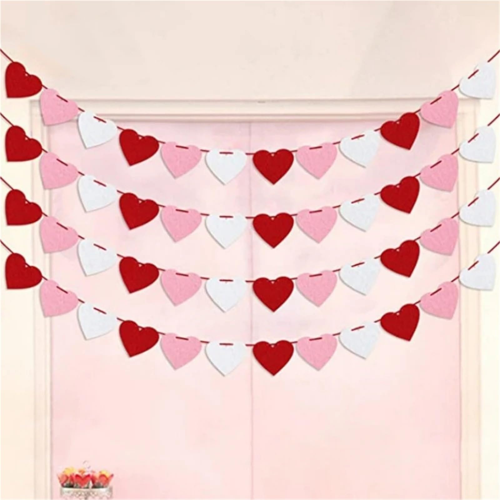 Corazón Decoraciones 10 Uds. Guirnalda de Fieltro de Corazones corazón Rojo Guirnalda de Hilo Colgante Suministros de decoración Fiesta de cumpleaños de Boda para Bodas，San Valentín(Pink)