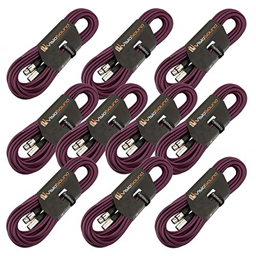 Image of VisioSound 10 x 10m Male to Female XLR Mic Leads/Balanced Microphone Cables / 8 Colours / 10 Pack Purple