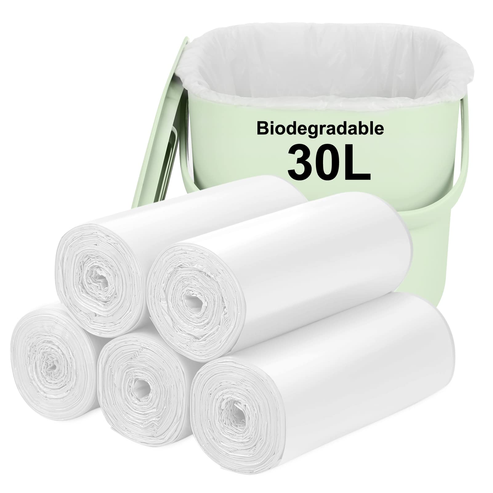 Aievrgad White Biodegradable Trash Bags 80Pcs, 30L/8Gallon Small Garbage Bags/For Countertop Bin. Bin Liner/Trash/Rubbish Bags, 100% Recycled,Tough, Degradable, Compost Bags For Kitchen/Household