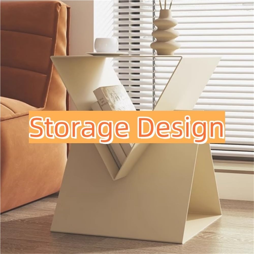 Creative Storage Side Table, Metal Coffee Table, Modern Bedside Table, Fashionable Sofa Side Table, Suitable for Living Room, Bedroom, Balcony(White)