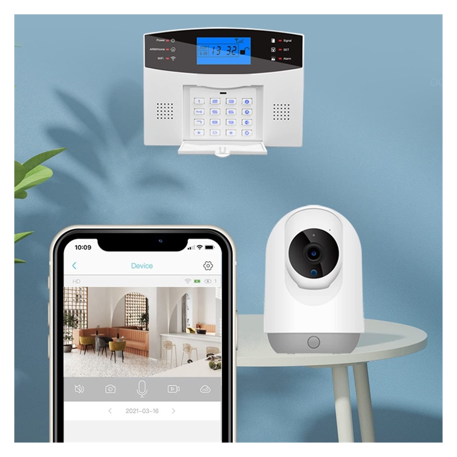 System alarmowy Wi-Fi Tuya WiFi inteligentny system alarmowy do domu bezpieczeństwo gsm Alarm antywłamaniowy 433MHz bezprzewodowy czujnik dymu do drzwi i okien zestaw syreny słonecznej (Color : E, S