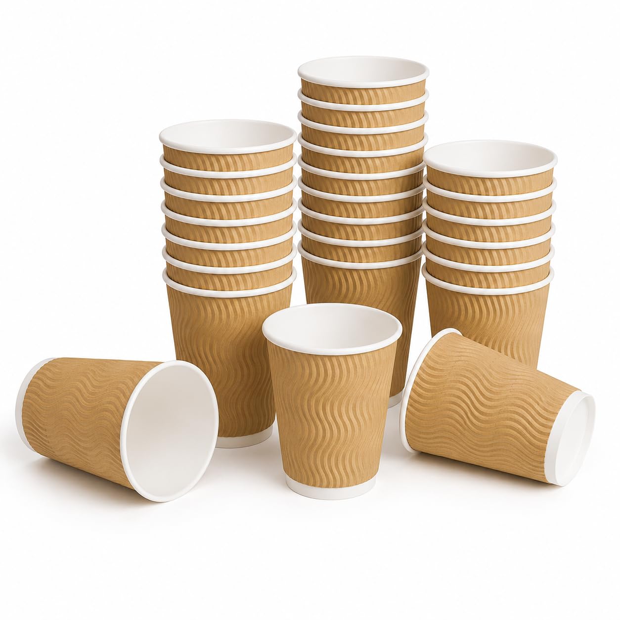 1ABOVE Disposable Insulated Paper Coffee Cups, 8 Ounce, Triple-Ply Ripple Design, Brown, 50 Count