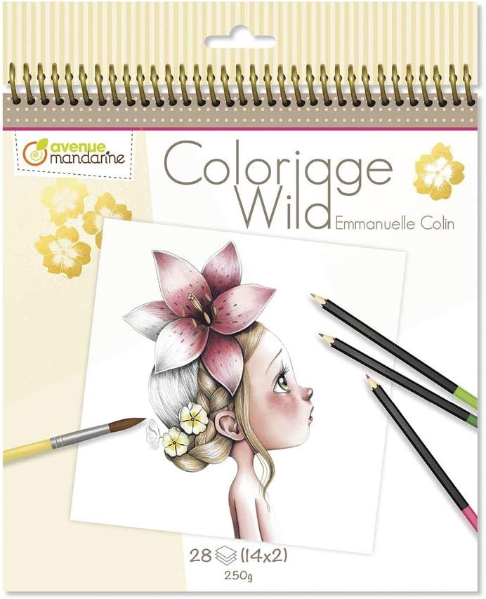 Avenue MandarineRef GY065O - Coloriage Wild No. 1 - Adult Colouring Book Featuring Artwork from Emmanuelle Colin - 20cm x 20cm, 28 Sheets, 14 Designs, 250gsm Drawing Paper
