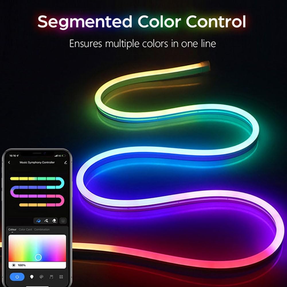 Tira neón Rgb,tira luz TV LED cortable rgbic,material silicona que puede hacer bricolaje en múltiples formas,luz juego LED control inteligente,tira retroiluminación con función sincronización música (