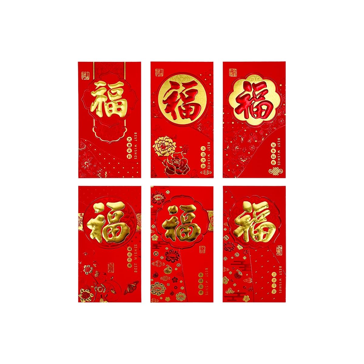 Party Magic Red Envelope 6-Pieces, 170 mm x 90 mm Size, Assorted