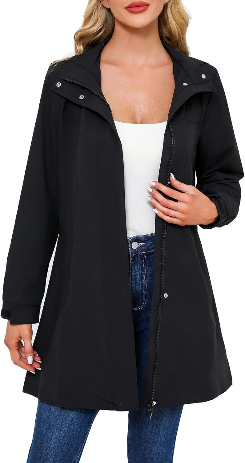 ZRYAZQ Damen Regenjacke Wasserdicht & Atmungsaktiv - Leichte Softshell Outdoorjacke Mit Kapuze