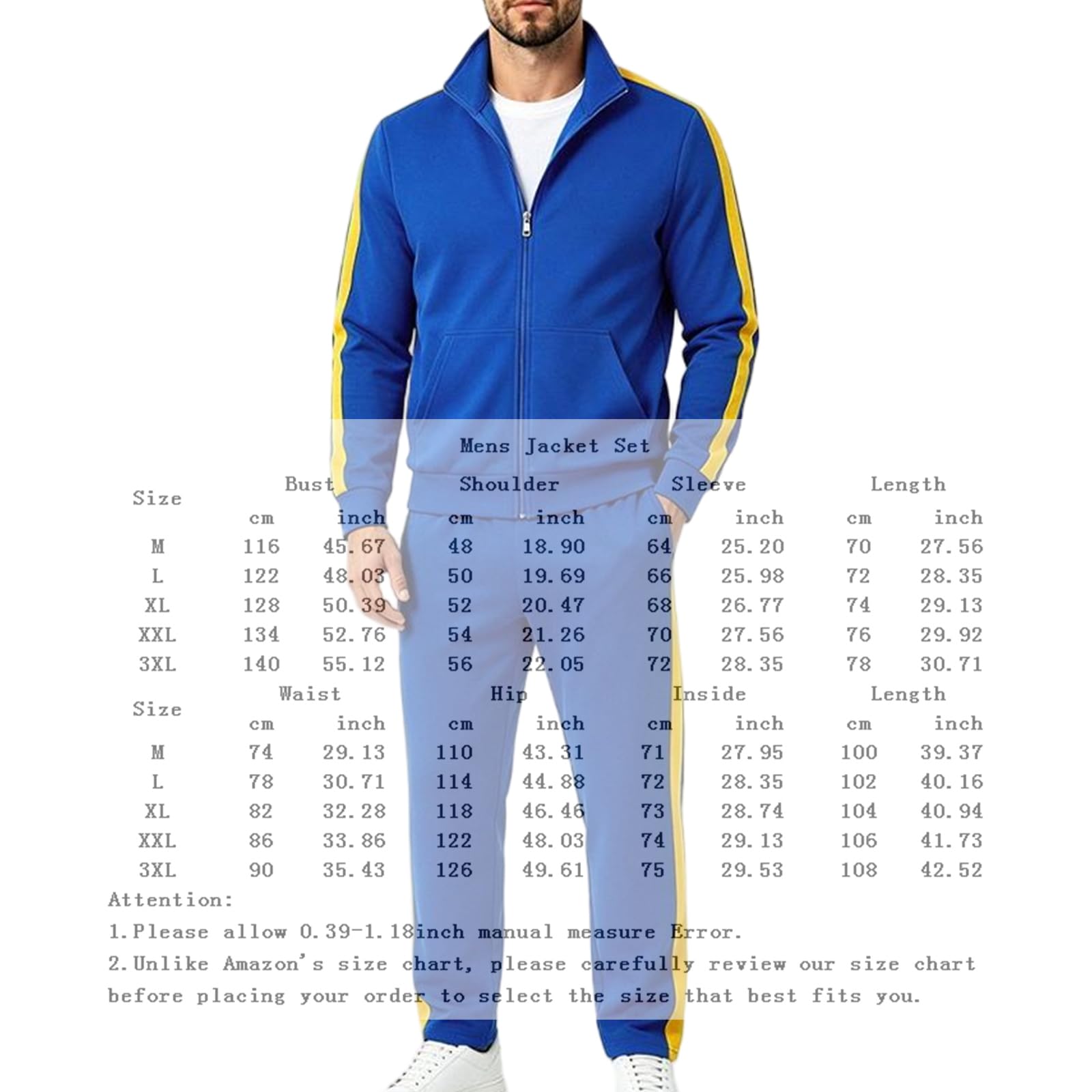 Set da ginnastica uomo giacca con striscia laterale e pantaloni da jogging | Giacca con zip integrale e pantaloni a gamba dritta con coulisse completo sportivo a due pezzi per lo quotidiano