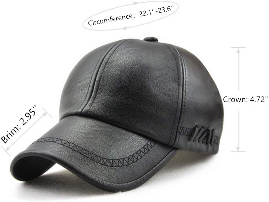Unisex Leather Baseball Cap, Men Adjustable Structured PU Classic Baseball Cap Hat,Winter for Elderly Father (Black) - Image 2