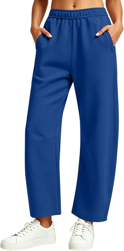Womens Barrel Cropped Pants Casual Elastic Waist