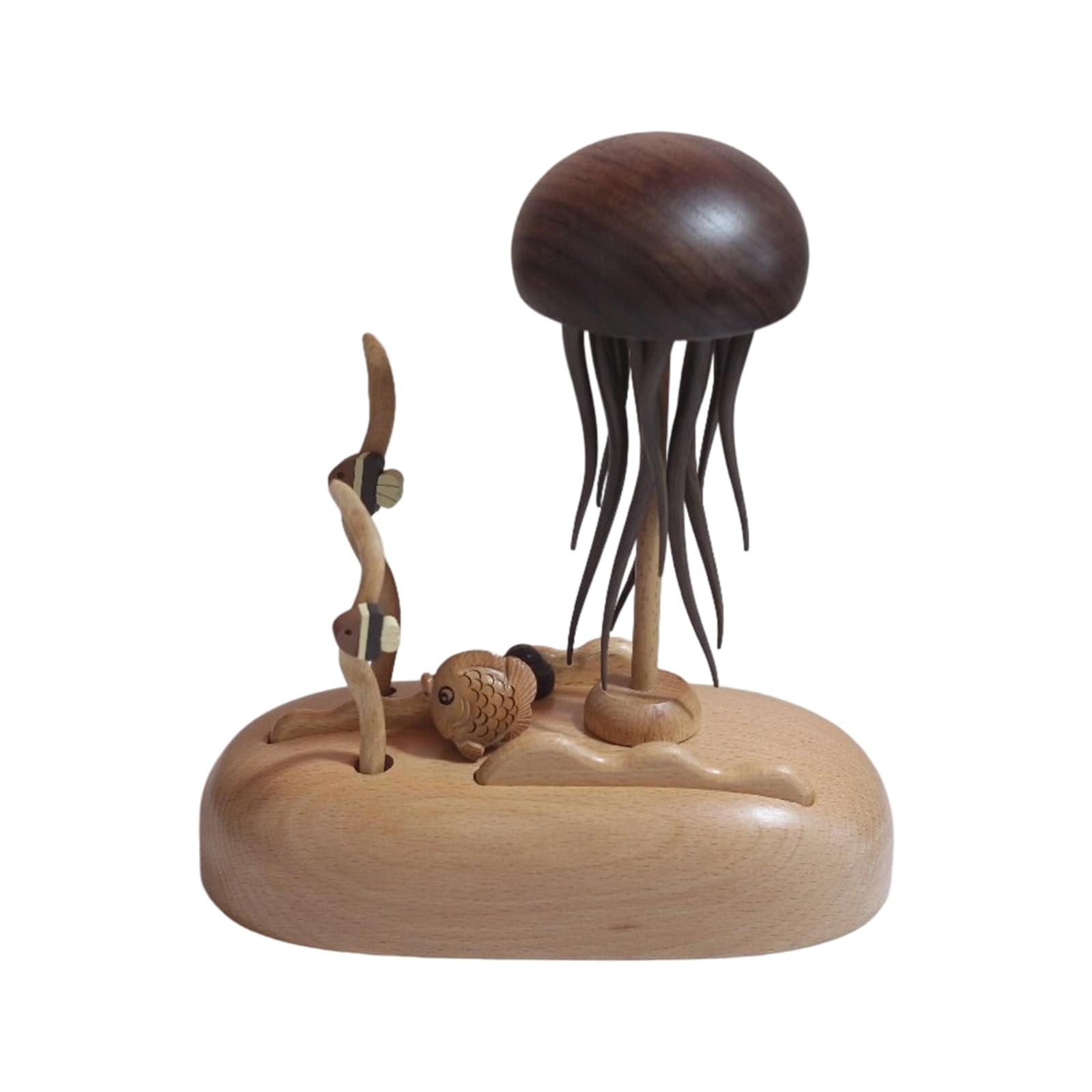 Nucelit Handcrafted Wooden Rotating Jellyfish Music Box Rechargeable Plays 32 Melodies Ornament for Christmas Birthday Gift Wooden Music Box