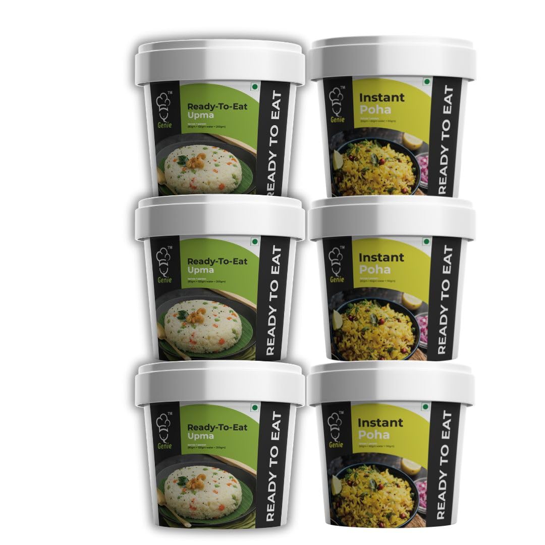 GENIE FOOD Instant Ready to Eat Upma and Poha Combo (Pack of 6) | 3 Upma 3 Poha | Healthy Breakfast | 100% Natural (B0B3VS4BFX) Amazon Price History, Amazon Price Tracker