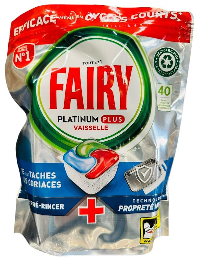 Fairy Platinum Plus - Pastillas para lavavajillas, tecnología todo en uno, limpieza intensa, 40 unidades