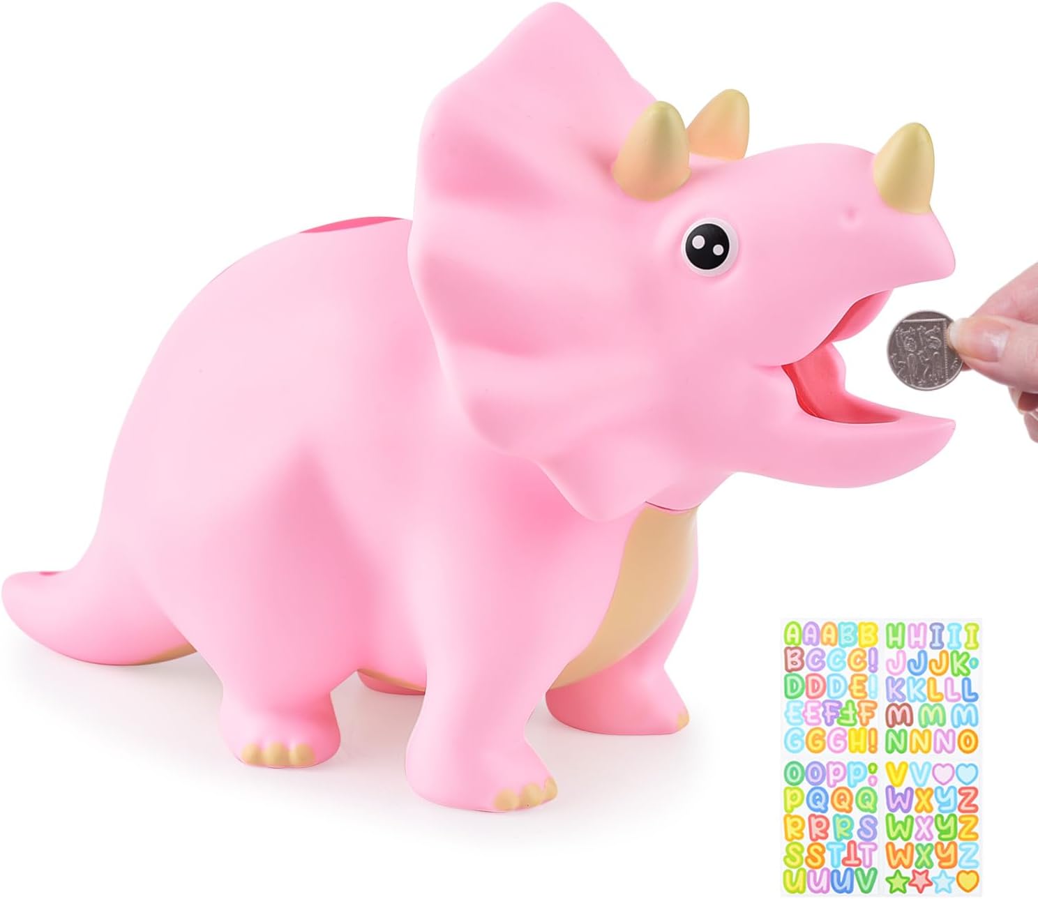 PJDRLLC Dinosaur Toys for Kids - Dinosaur Piggy Bank for Girls, Unbreakable Plastic Money Coin Bank, Great Gifts for Birthday, Easter, Christmas (Pink)