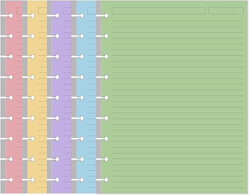 9 discos de 5 líneas coloridas de papel preperforado Happy Planners insertos, 100 hojas200 páginas, tamaño clásico, hojas sueltas, por color, 20