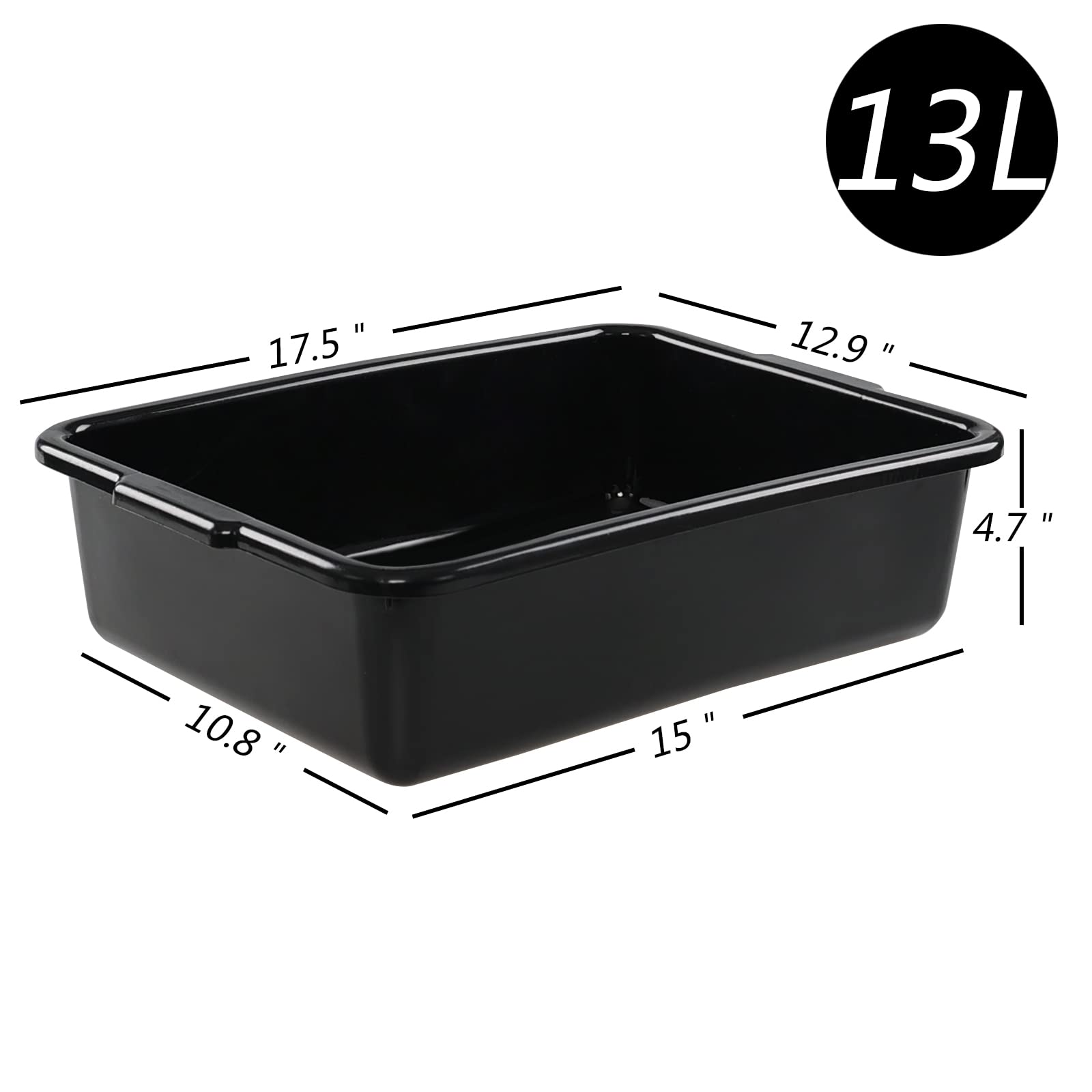 13 L Commercial Bus Tub Box, 4 Stück, Geschirrtöpfe für Restaurants, Schwarz