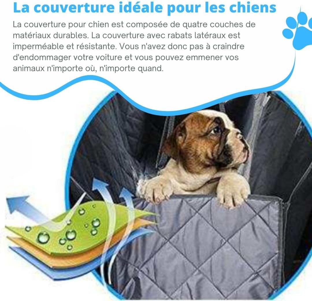 Couverture pour chien pour banquette arrière de voiture – Protection de coffre, siège imperméable pour chien avec protection latérale, couverture de voiture antidérapante, laisse pour chien,