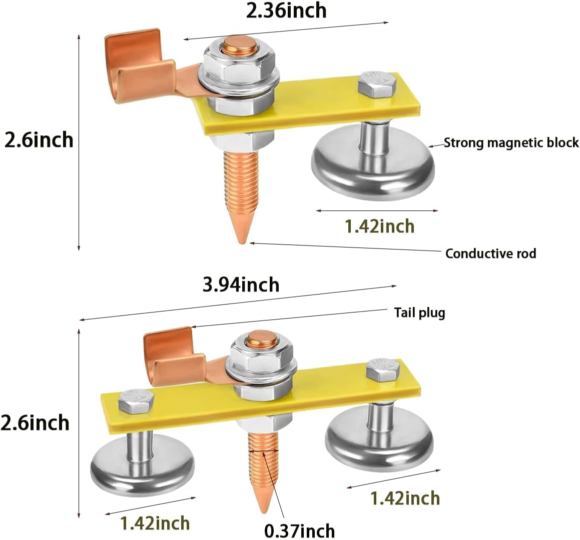 Upgrade Welding Magnetic Ground Clamp Strong Magnetism, Magnetic Welding Ground Head Support Ground Clamp Tools, Copper Tail Welding Accessories 4 Conductive Rods 8 Stability Clamps