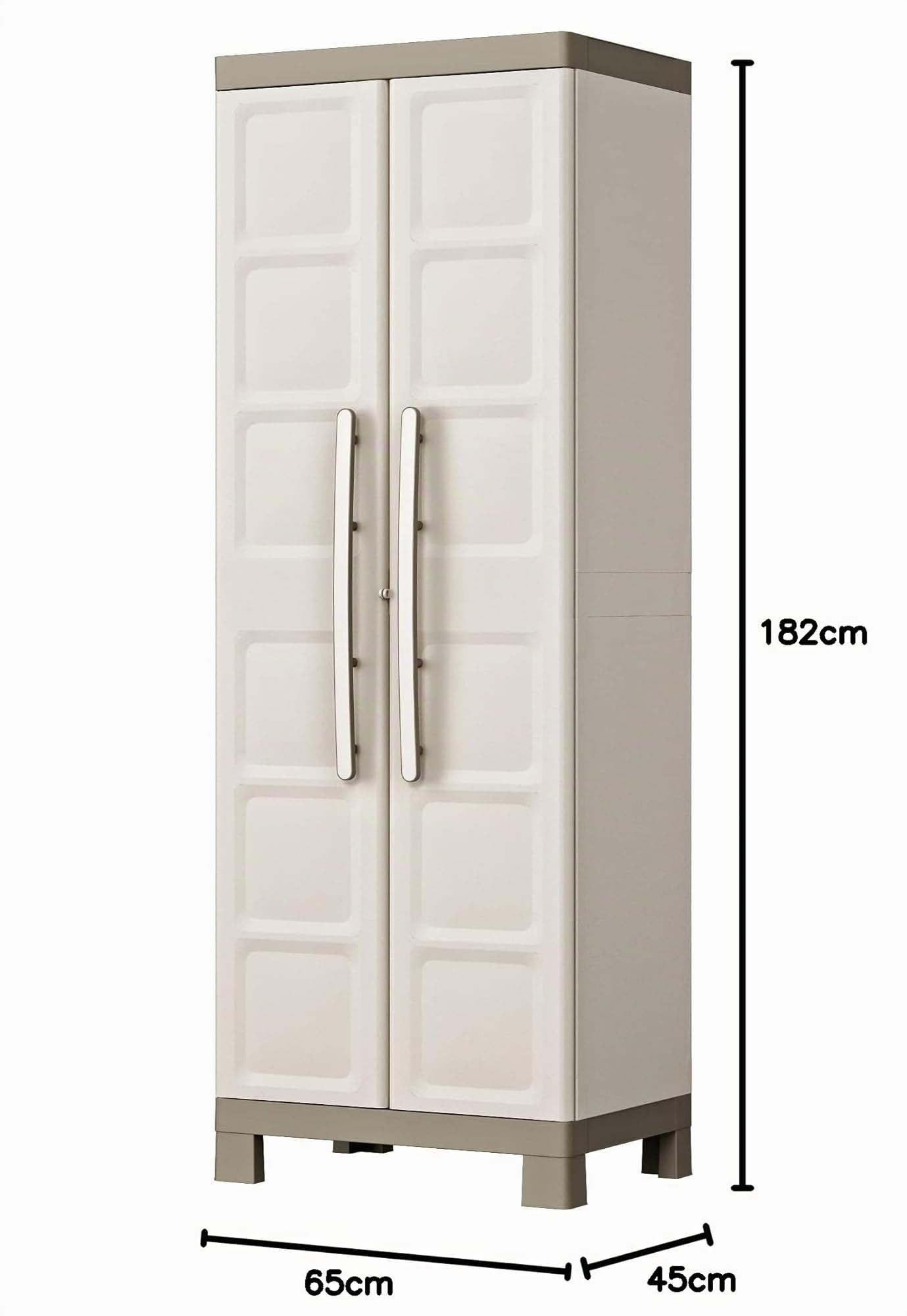 Keter Armoire Utilitaire Excellence - Armoire de Rangement en Résine Multifonctions - Étagères Modulables, Pieds Surélevés - Cuisine, Garage, Atelier, Placard - 68 x 39 x 182 cm - Sable/Terre