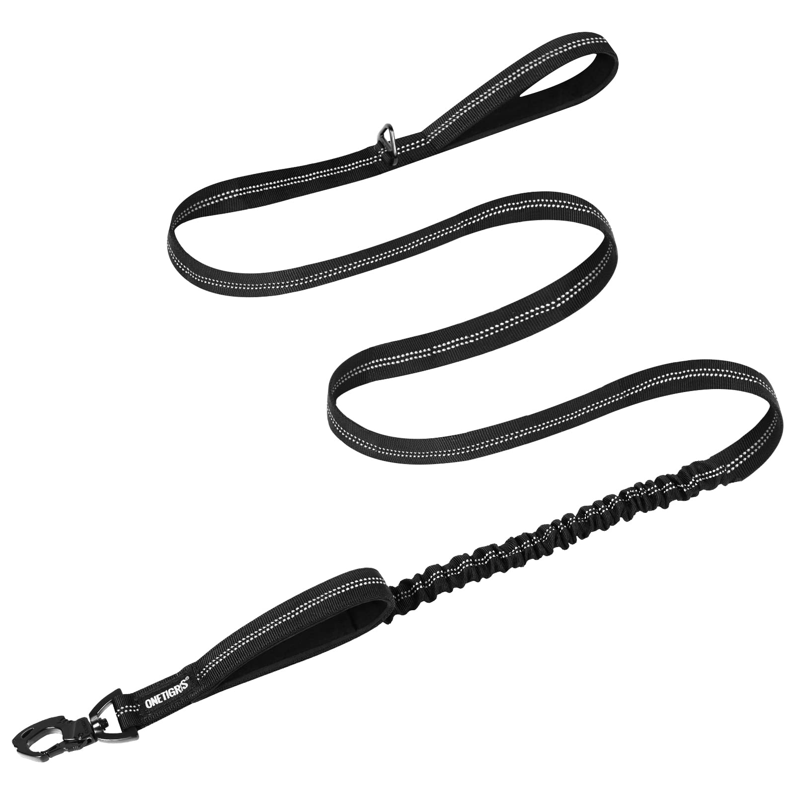 OneTigris 6ft Dog Leash, Heavy Duty Leash with 2 Padded Handle – Pet Training Lead with Reflective Double Handle for Traffic Control Safety, Perfect for Large Medium or Small Dog (Black)