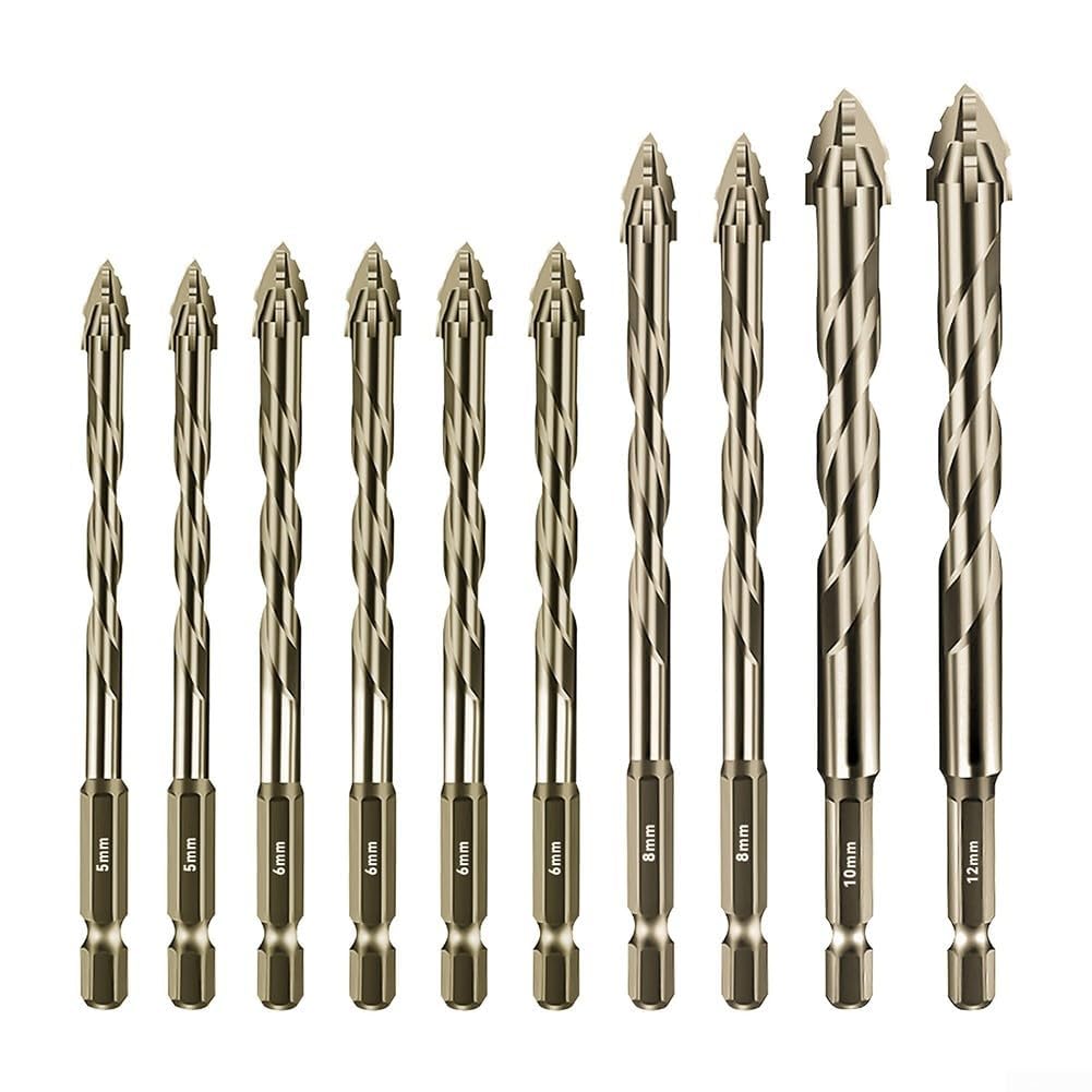 4 Flute Eccentric Drill Bits Set for Wood & Metal 10 Pcs with Hex Shank